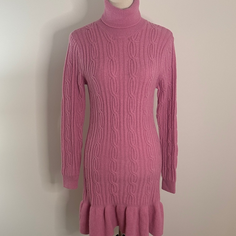 SHEIN Rose Long Sleeve Cable Knit Dress